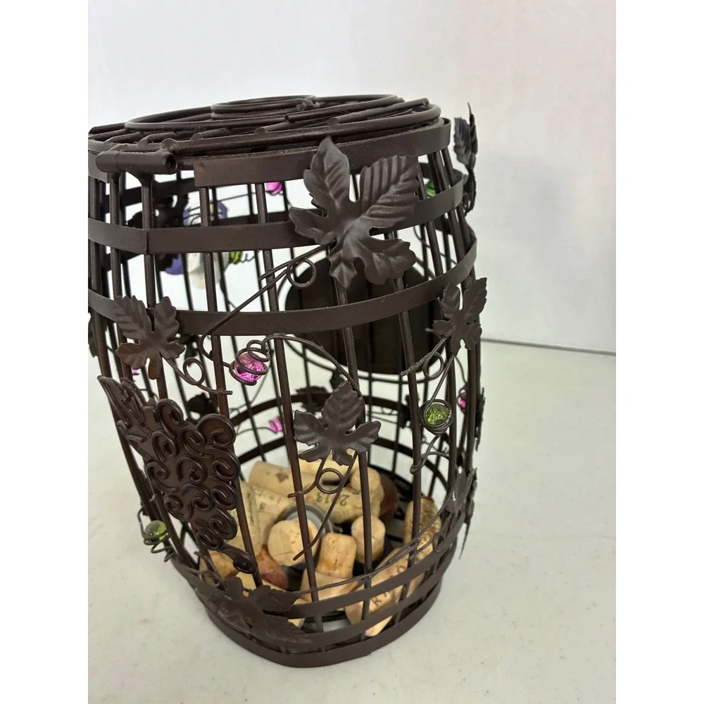 Epic Products Cork Cage Barrel Metal Wine Cork Holder Grape Leaf Glass Beads New